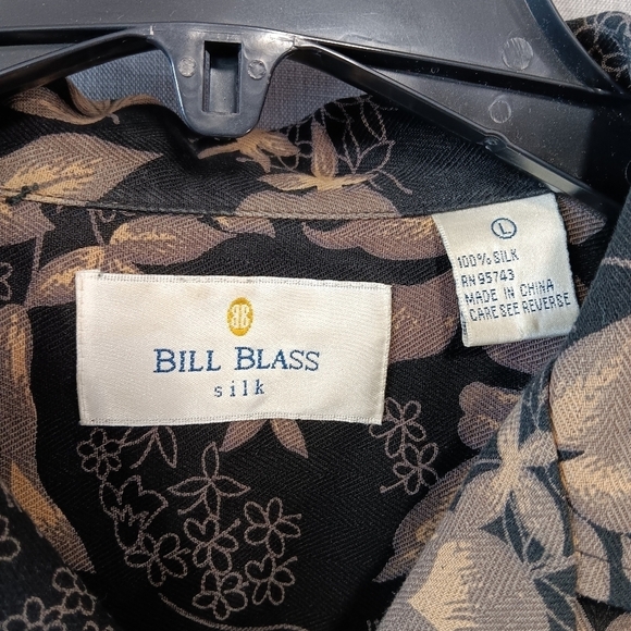 VTG Bill Blass Silk Shirt Large Black Beige Hawaiian Cruise Vacation Button Down - Picture 5 of 5